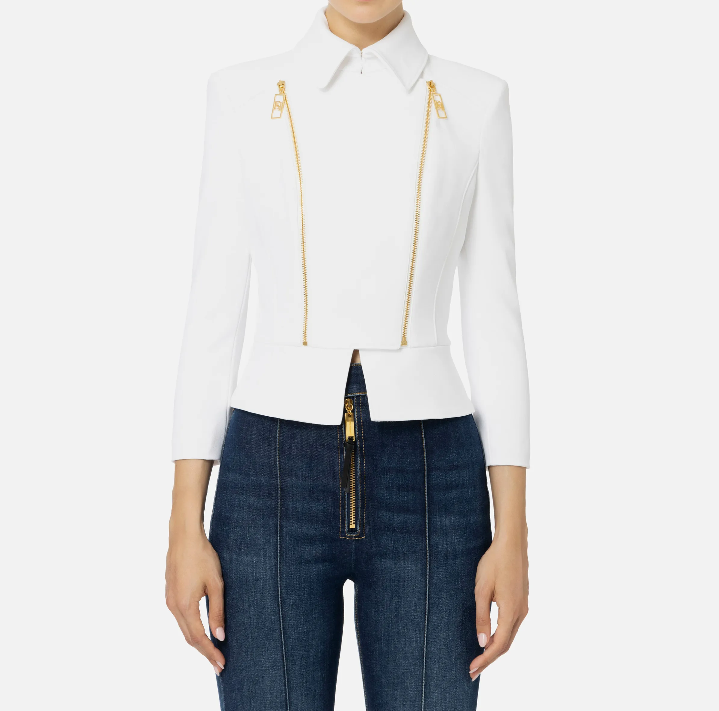 Giacca in crêpe stretch con baschina e zip