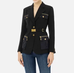 Giacca in crêpe stretch con cintura e tasche
