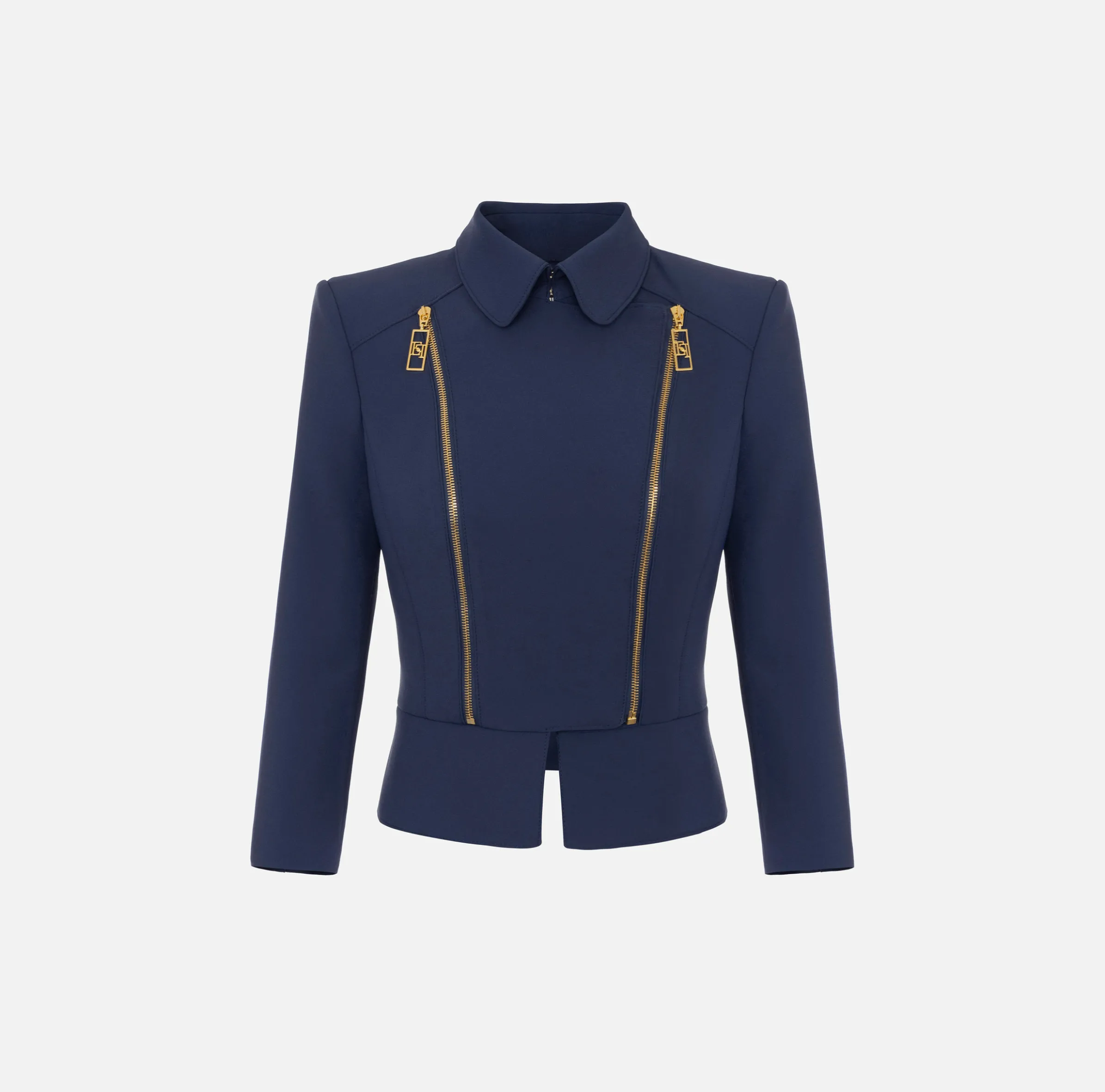 Giacca in crêpe stretch con baschina e zip