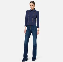 Giacca in crêpe stretch con baschina e zip