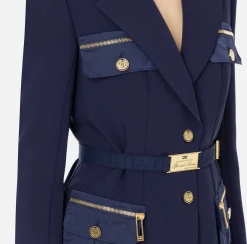 Giacca in crêpe stretch con cintura e tasche