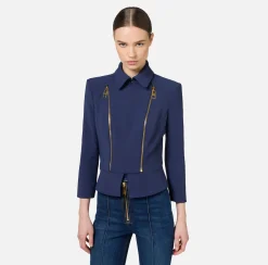 Giacca in crêpe stretch con baschina e zip