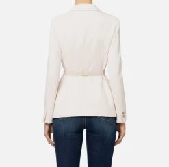 Giacca in crêpe stretch con cintura e tasche