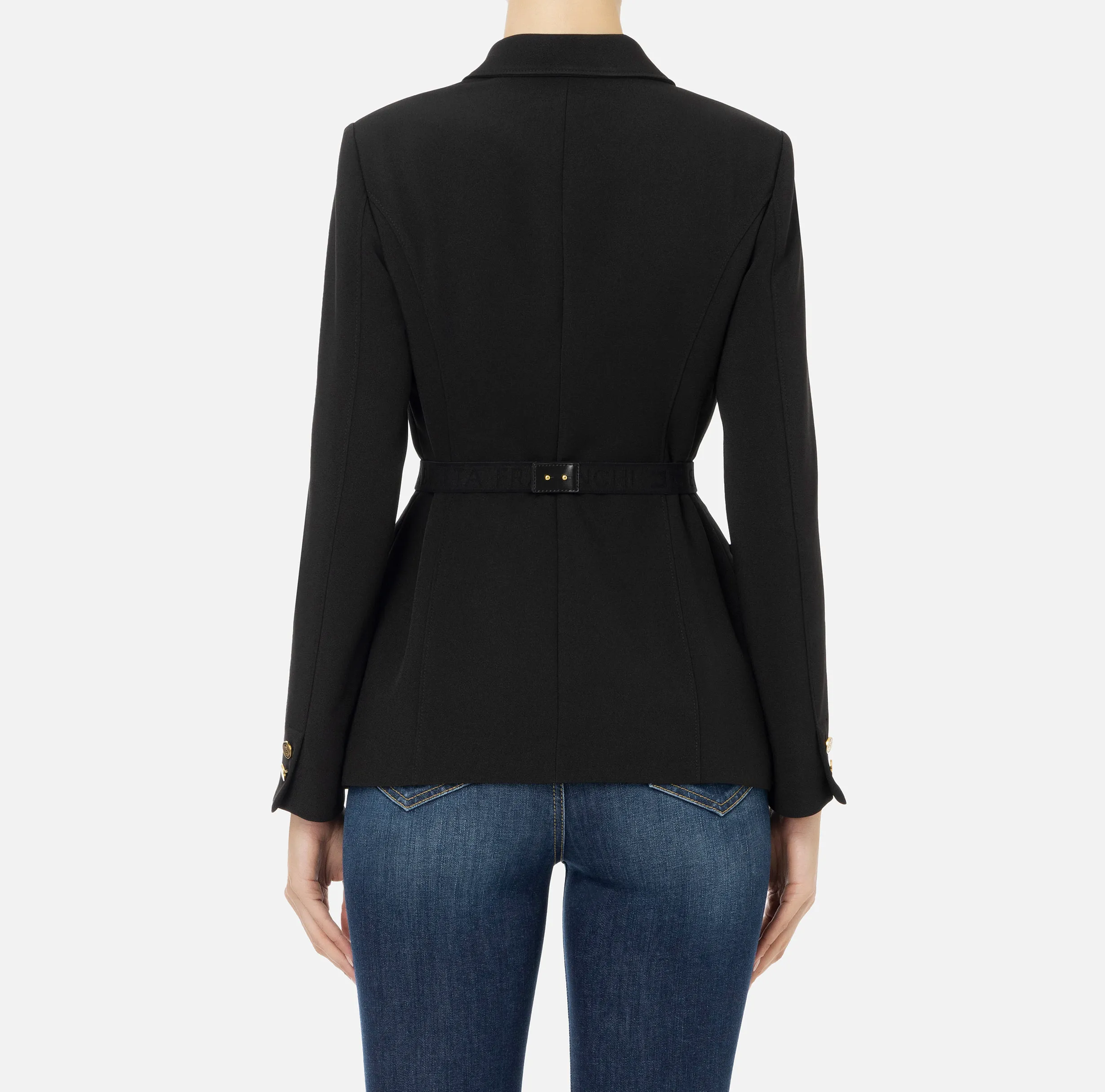 Giacca in crêpe stretch con cintura e tasche