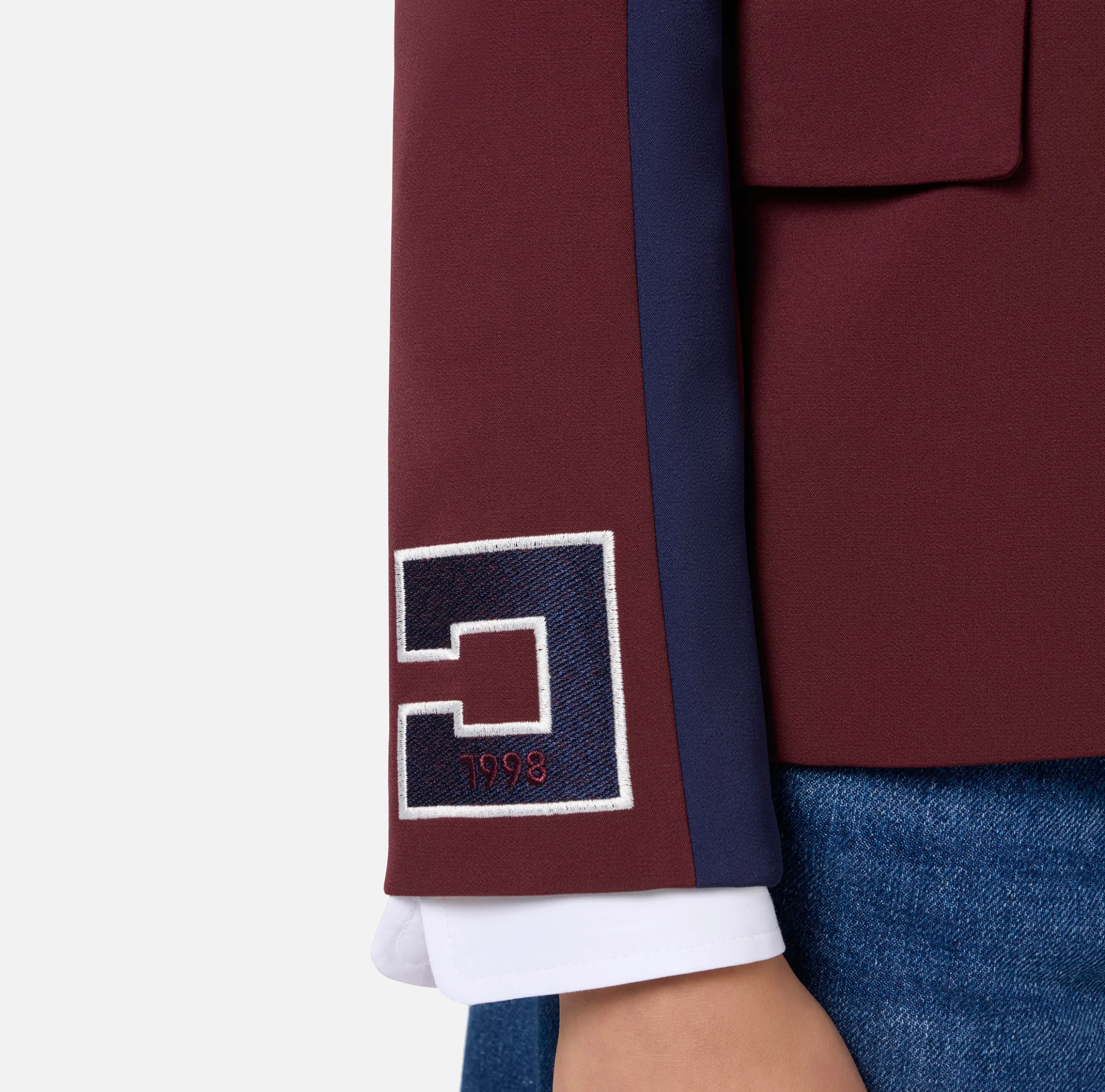 Giacca in crêpe stretch con bande e ricamo logo
