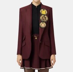 Giacca monopetto in fresco di lana con patch