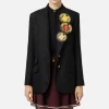 Giacca monopetto in fresco di lana con patch