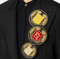 Giacca monopetto in fresco di lana con patch