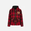 Giubbotto in lana tartan imbottito con cappuccio e patch ricamato