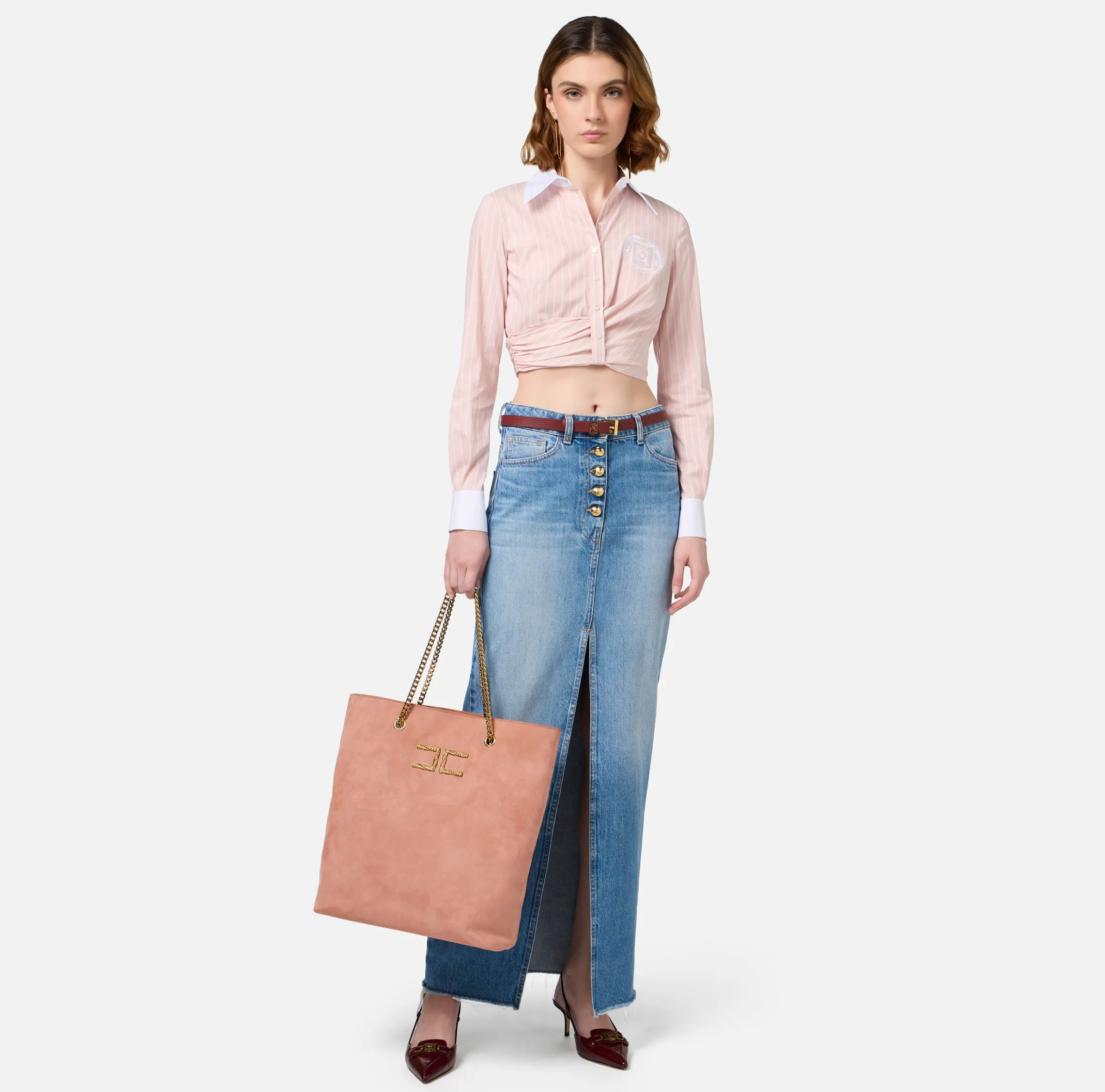 Gonna lunga in denim con spacco
