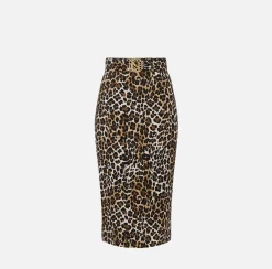 Gonna midi in crêpe animalier
