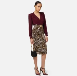 Gonna midi in crêpe animalier
