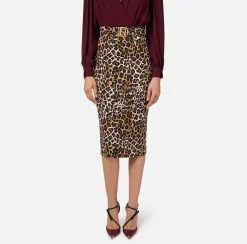 Gonna midi in crêpe animalier