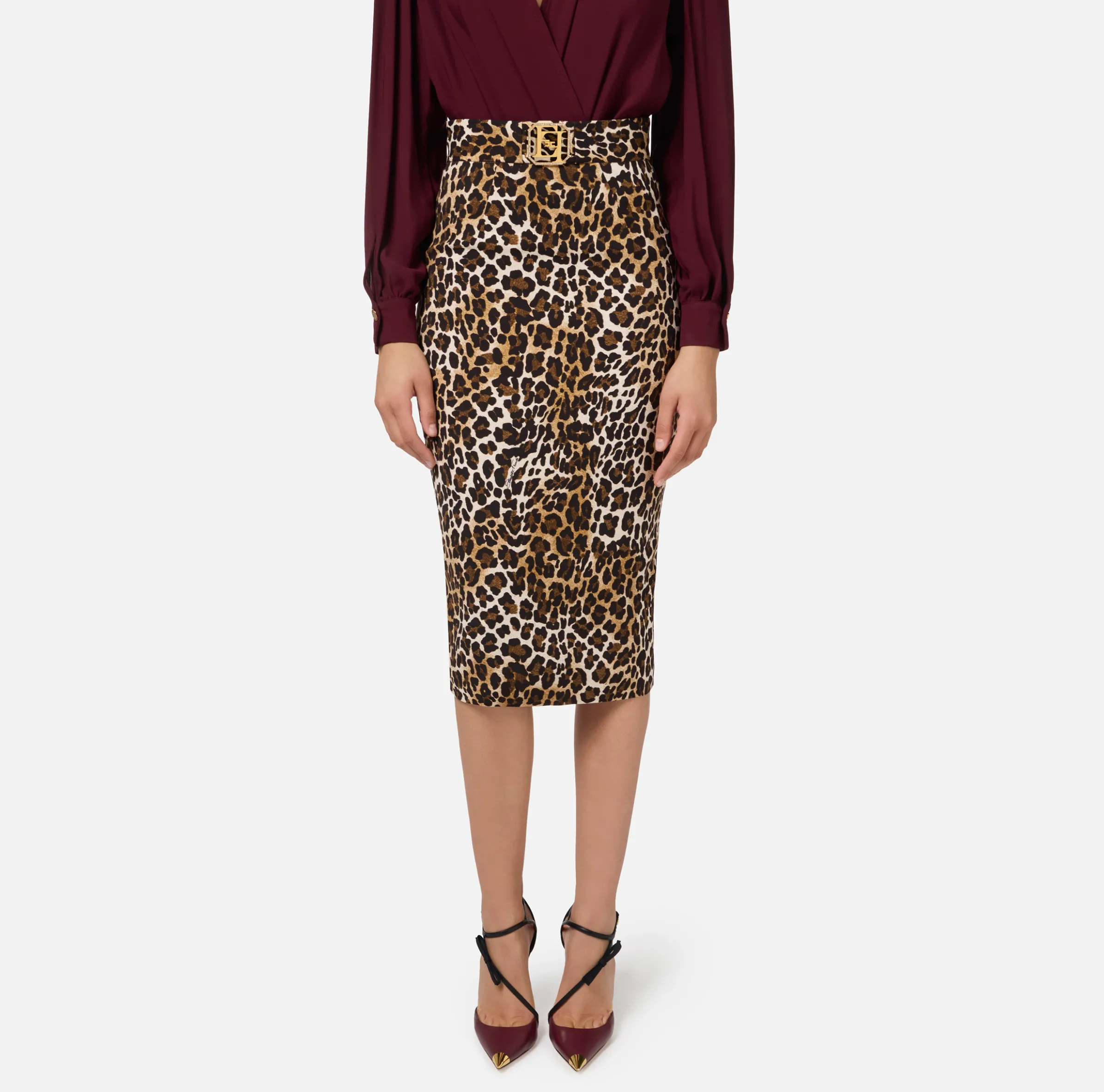 Gonna midi in crêpe animalier