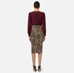 Gonna midi in crêpe animalier