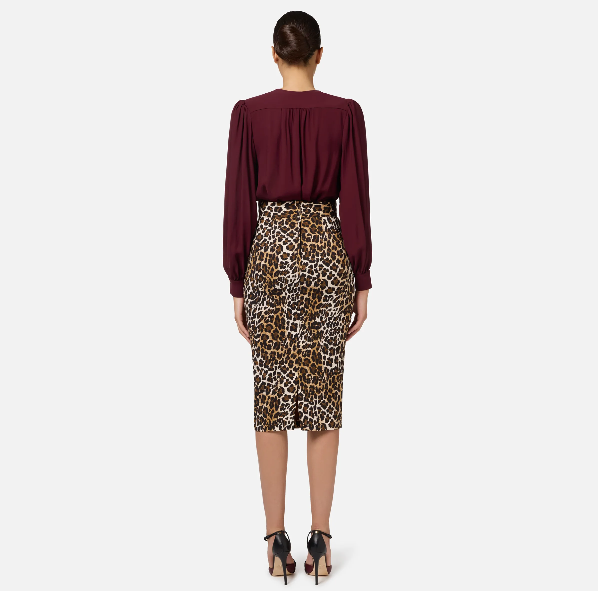 Gonna midi in crêpe animalier