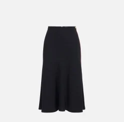 Gonna midi in crêpe satin con bande