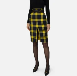 Gonna midi in lana tartan con cintura