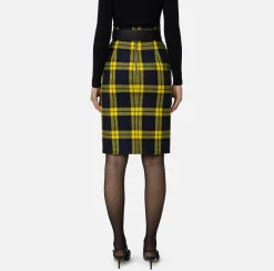 Gonna midi in lana tartan con cintura