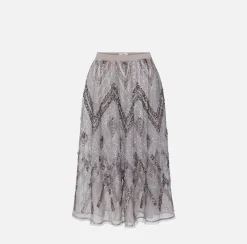 Gonna midi in tulle con ricamo paillettes chevron