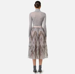 Gonna midi in tulle con ricamo paillettes chevron