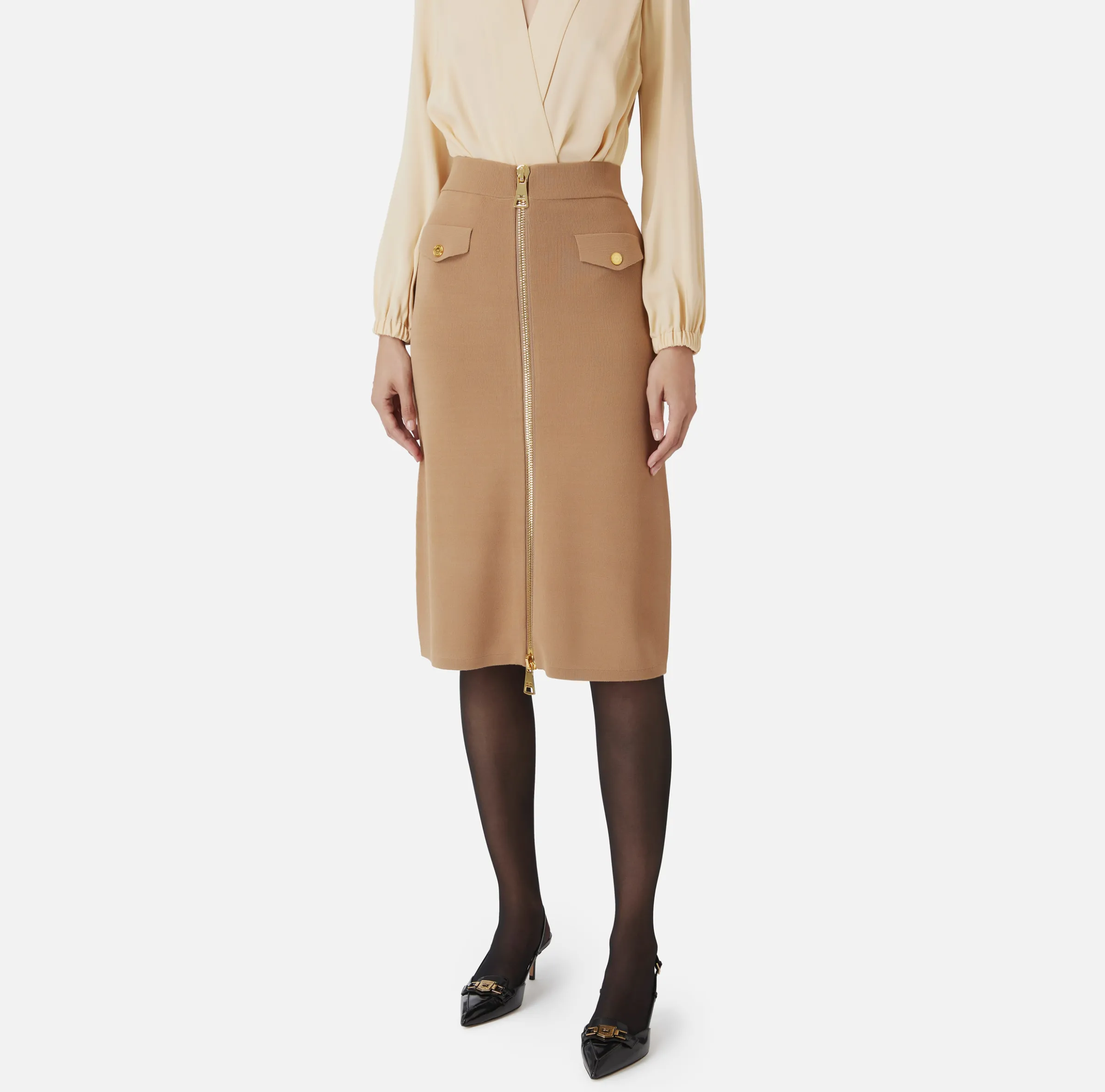 Gonna midi in viscosa con zip
