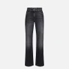 Jeans a gamba larga in cotone organico con bande in raso
