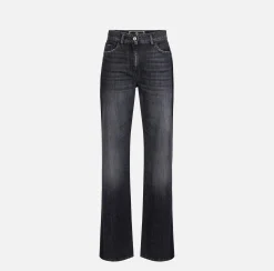 Jeans a gamba larga in cotone organico con bande in raso