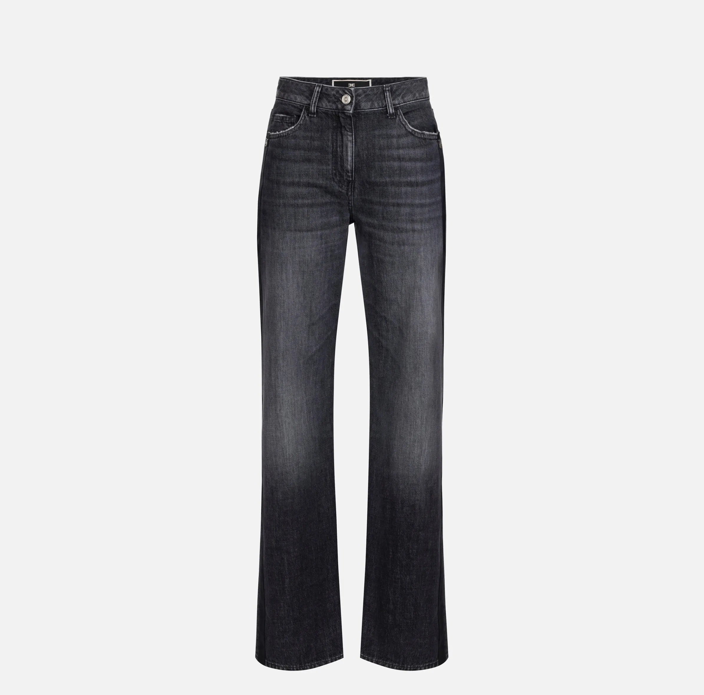 Jeans a gamba larga in cotone organico con bande in raso