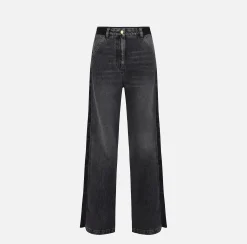 Jeans a gamba larga in cotone con inserti in nylon