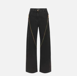 Jeans a gamba larga in cotone con zip