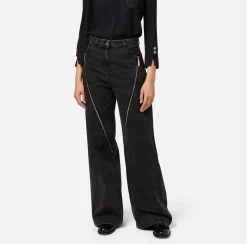 Jeans a gamba larga in cotone con zip