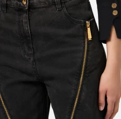 Jeans a gamba larga in cotone con zip