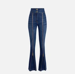 Jeans a zampa in cotone con zip