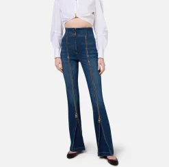 Jeans a zampa in cotone con zip