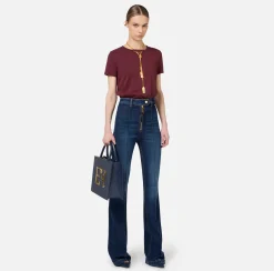 Jeans a zampa in cotone stretch con nervature