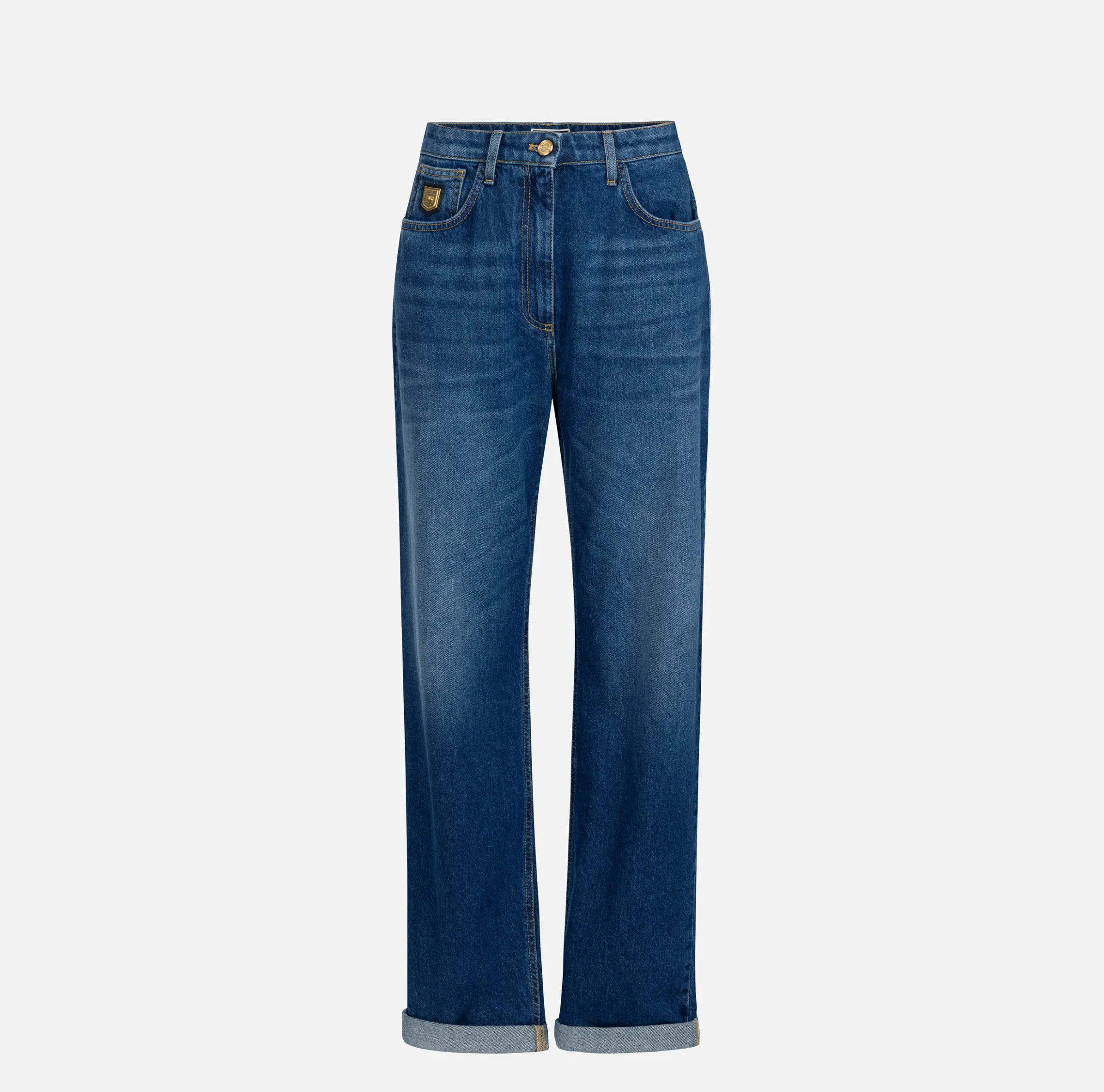 Jeans boyfriend in cotone con placca oro