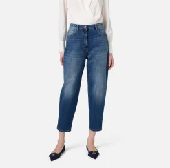 Jeans boyfriend in cotone stretch con risvolto