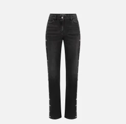 Jeans dritto in cotone con bottoni sui fianchi