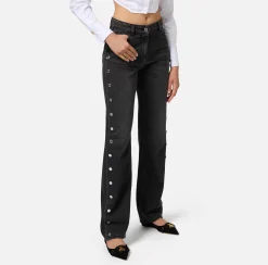 Jeans dritto in cotone con bottoni sui fianchi