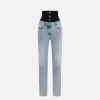 Jeans dritto in cotone organico con corsetto in neoprene