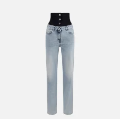 Jeans dritto in cotone organico con corsetto in neoprene