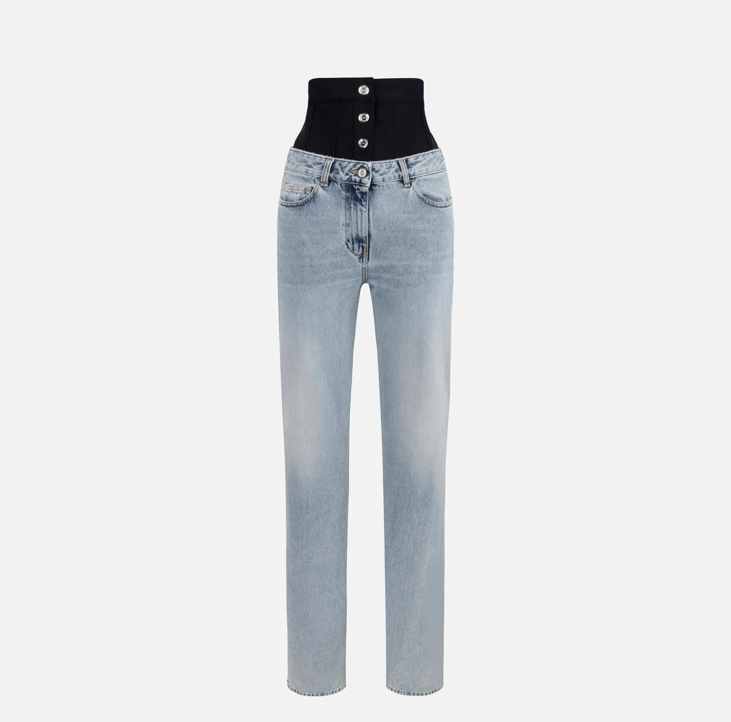 Jeans dritto in cotone organico con corsetto in neoprene