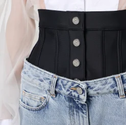 Jeans dritto in cotone organico con corsetto in neoprene