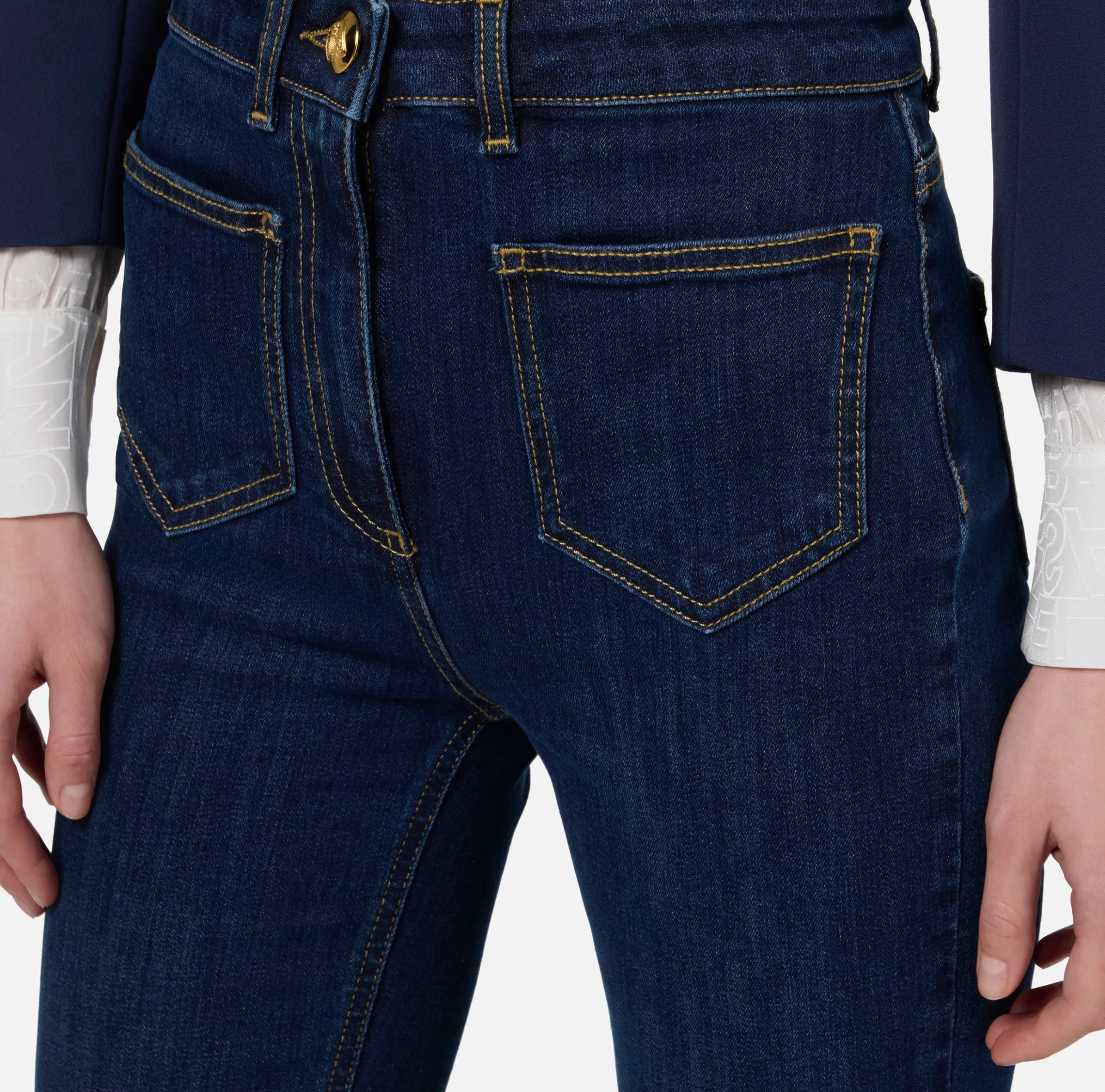 Jeans dritto in cotone stretch con placche logo