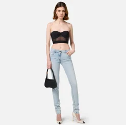 Jeans skinny in cotone stretch con placca logo