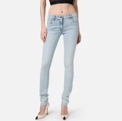 Jeans skinny in cotone stretch con placca logo