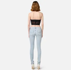 Jeans skinny in cotone stretch con placca logo