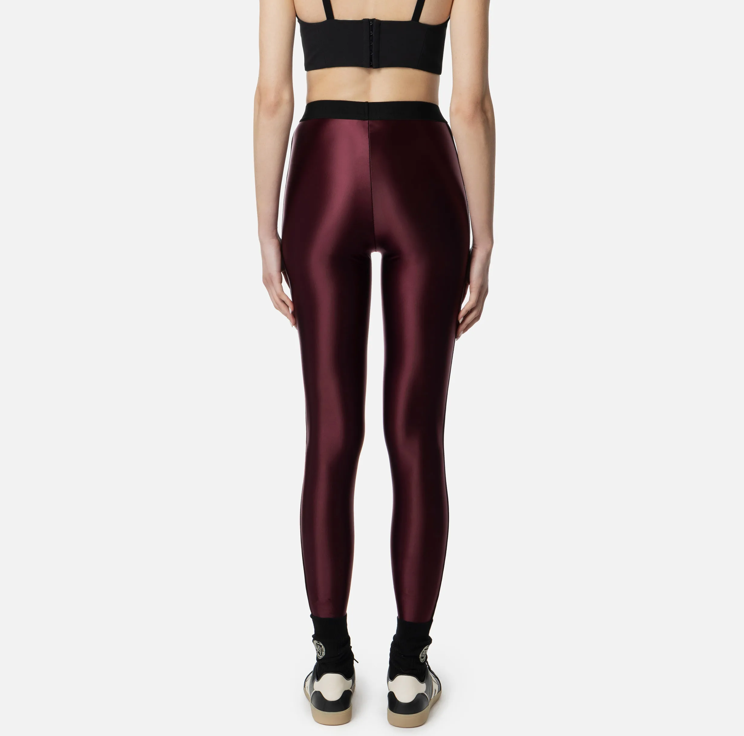 Leggings in lycra lucida con elastico logato