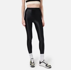 Leggings in lycra lucida con elastico logato